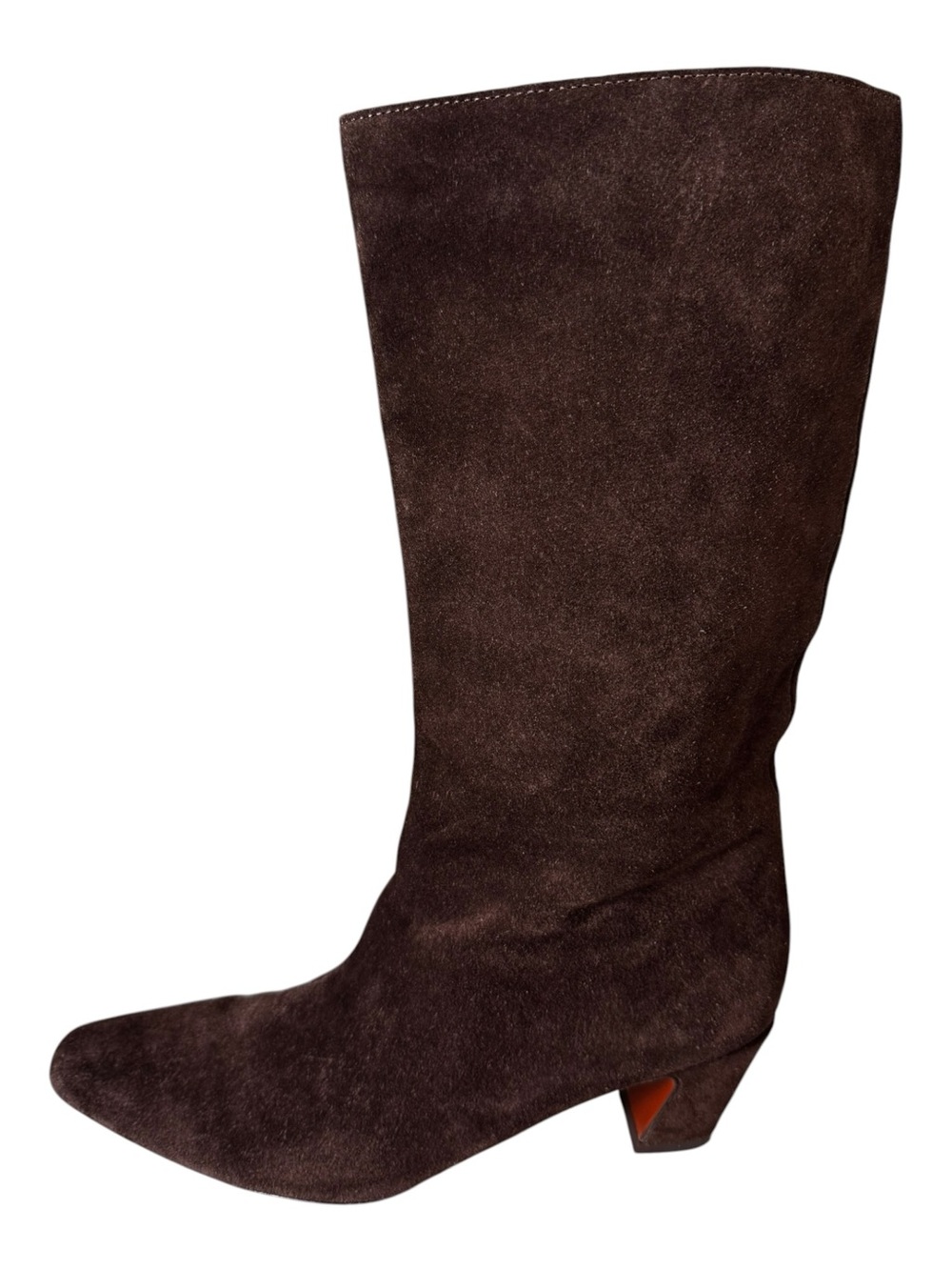 Loeffler Randall Cleo Brown Cacao Suede Mid Calf Boots Kitten Heel 8 Slouch -EUC